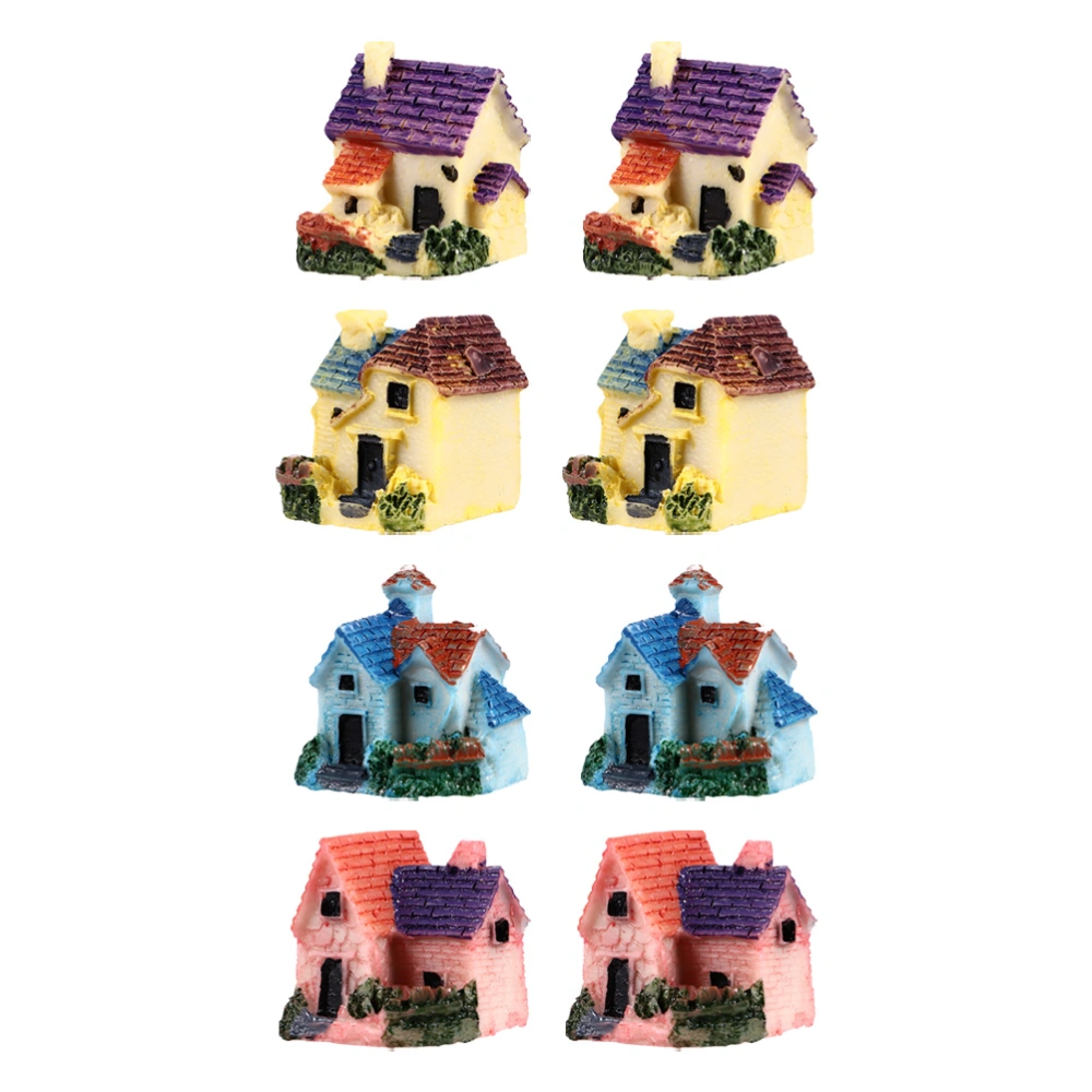 8pcs Mini House Ornament Resin House Mini Home Micro Landscape Random Style