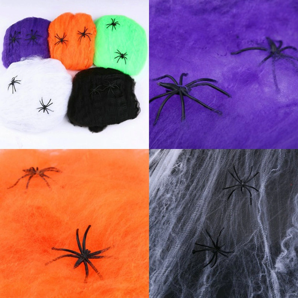 4pcs Cotton Fake Spiders Halloween Cobwebs Spiderweb Haunted House Necropolis Party Decorations Props (Random Color At Spiders)