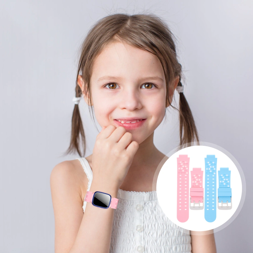 2pcs Children Phone Watch Eco-friendly Watchband Exquisite Durable Watch Strap for Children Kids with 15mm Quick Release Compatible for Y03 (Pink White, Blue White Each One)