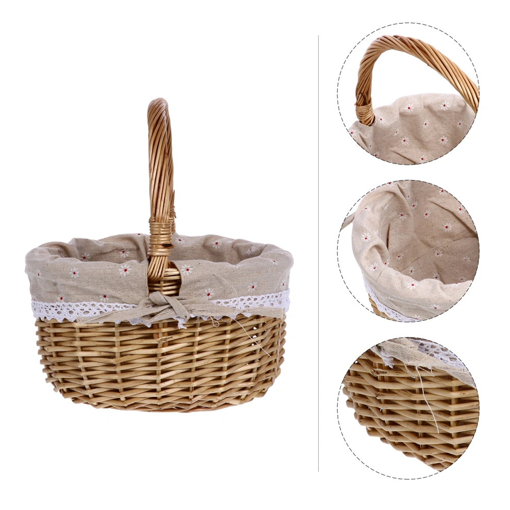 1Pc Hand Woven Picnic Basket Wicker Woven Storage Basket Portable Food Holder