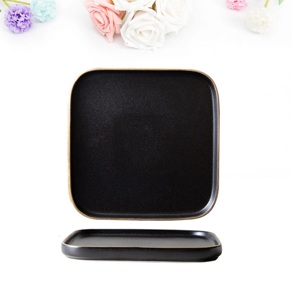 1pc Ceramic Western Dish Plate Square Shape Steak Plate Dull Polish for Restaurant Hotel (6 Inches with Golden Black + Golden)