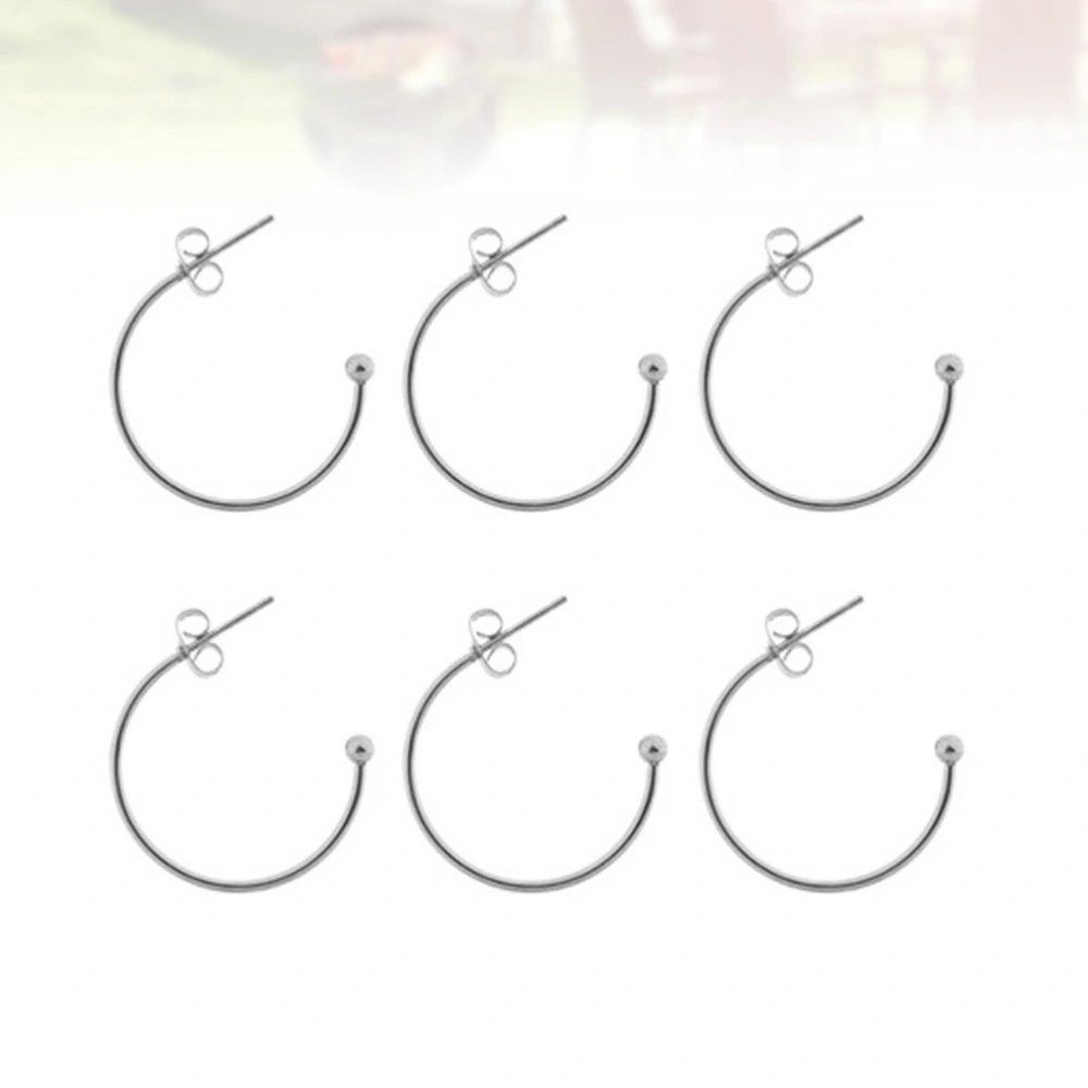 6Pcs DIY Handmade Ear Hooks Delicate Stainless Steel C-shaped Eardrops Beads Materials DIY Ear Jewelry Accessories (Silver Outside Diameter 15MM)