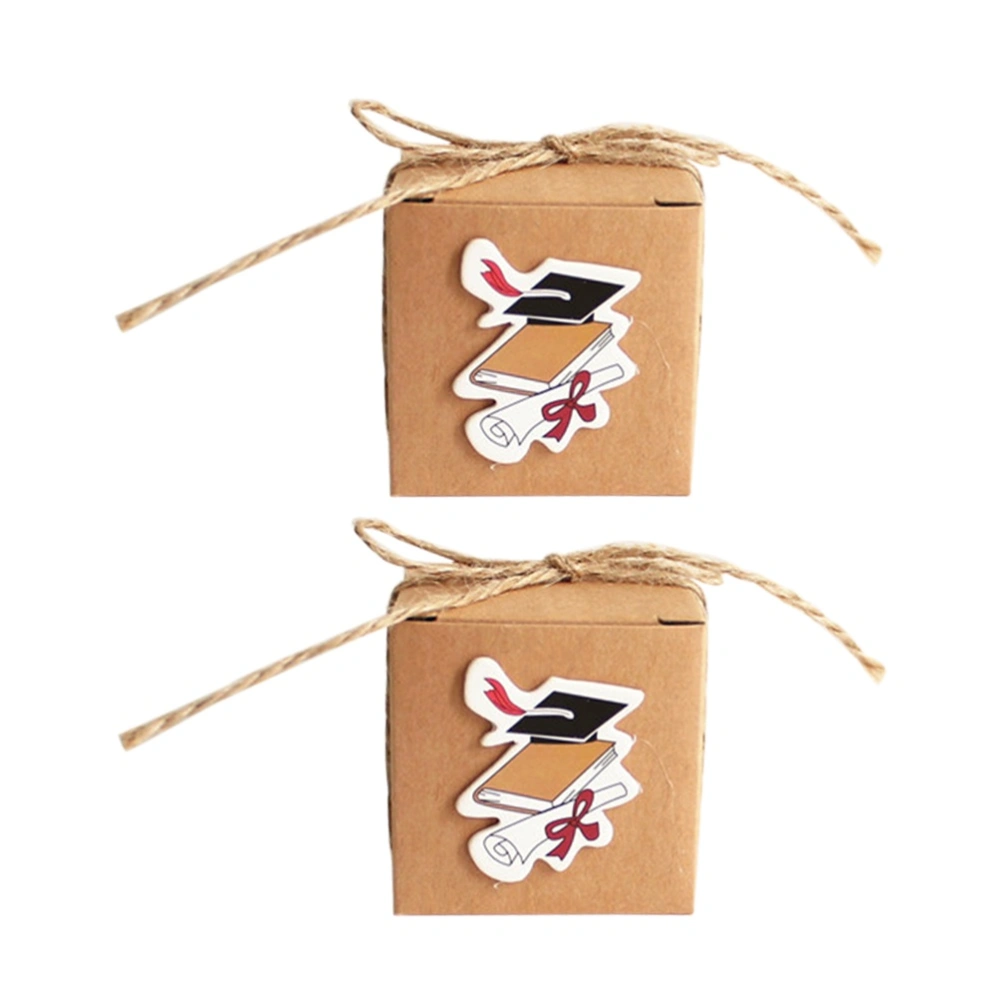 10PCS Vintage Kraft Paper Graduation Candy Treat Boxes Gift Boxes with Doctoral Tag For Graduation Party Favors (Red Ribbon)