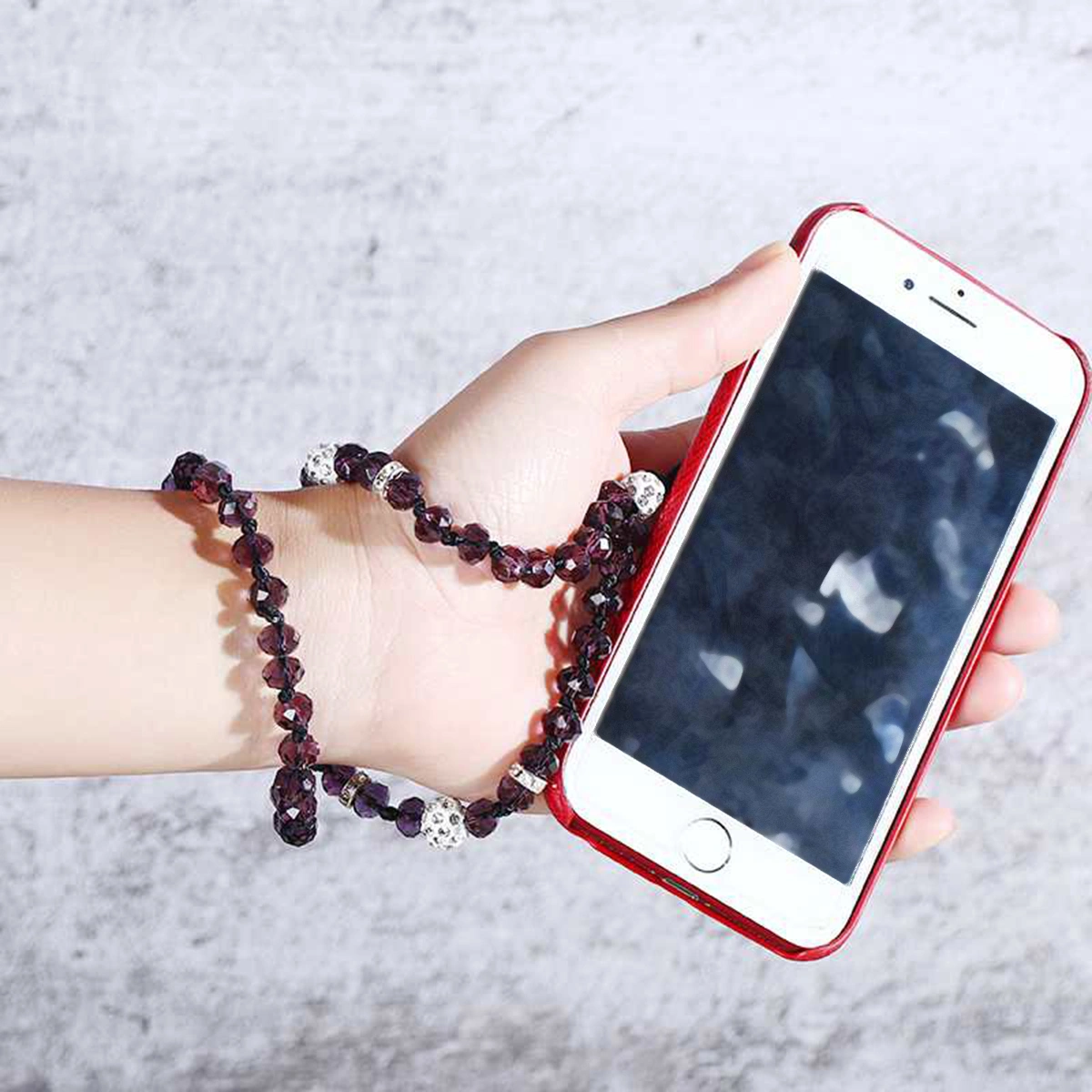 Anti-theft Crystal Chain Anti-lost Mobile Phone Strap Lanyard Phone Neck Hanging Rope Strap Keychain Cord (Purple)