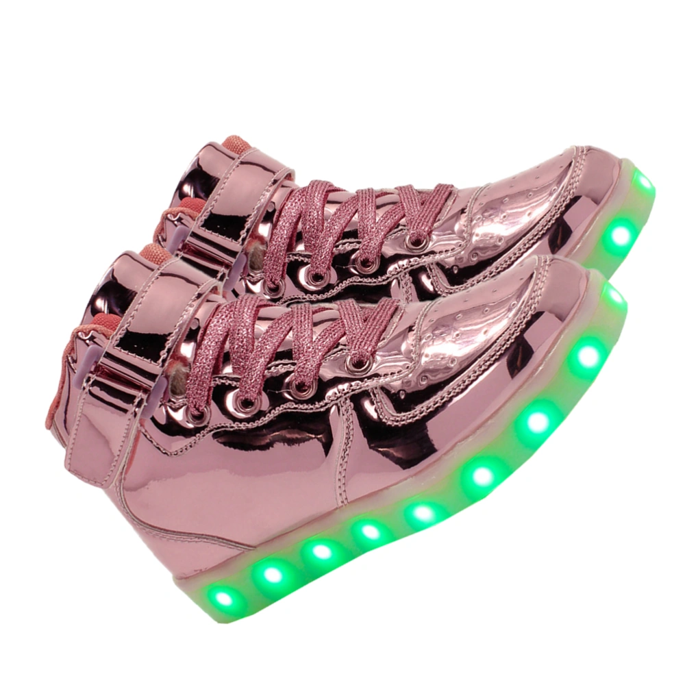 LED Luminous Kids Shoes High-top Kids Sports Shoes Children Board Shoes Boys Girls Sports Shoes (Pink Size 30)