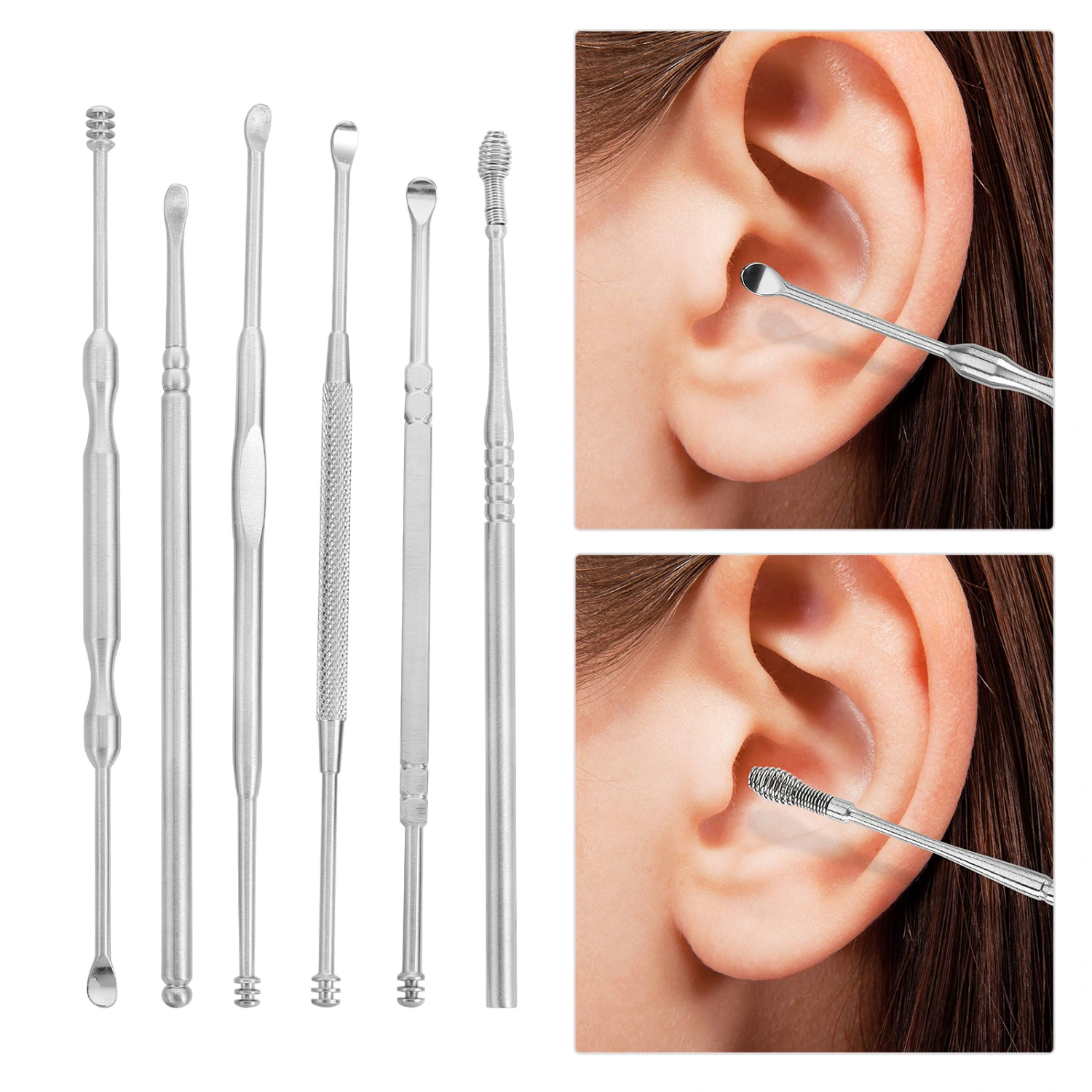 6pcs Portable Spiral Ear Spoon Ear Care Remover Cleaning Tool with Storage Box