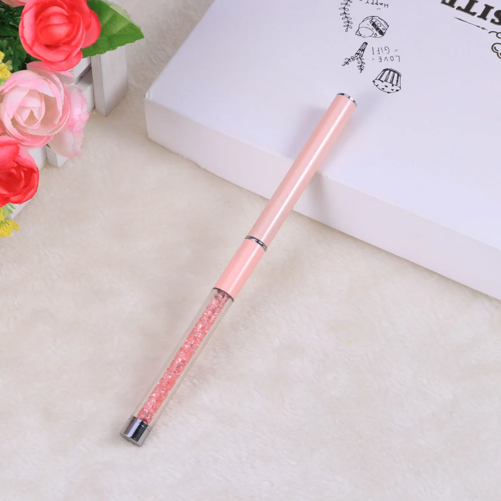 Nail Art Painting Pen Light Therapy Pen Carving Brush Pen Crystal Handle Phototherapy Pen Drawing Brushes Nail Art Tools (Pink, Flattop)