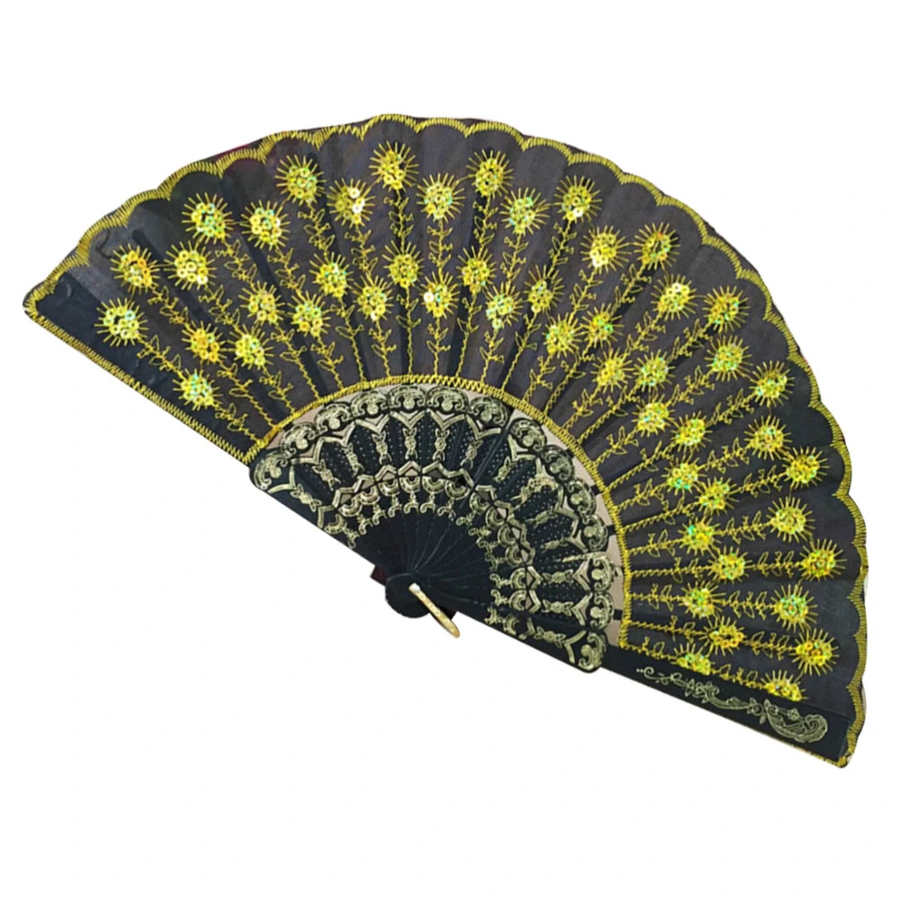 Fashionable Sequins Fan Handmade Dance Hand Fans for Performance Stage Show (Yellow)