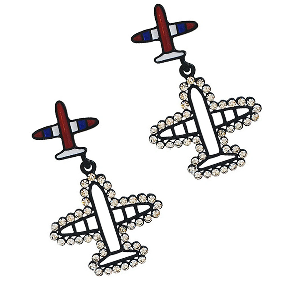 1 Pair Chic Earrings Plane Shaped Earstuds Drill Ear Jewelry Ear Pendant (Black)