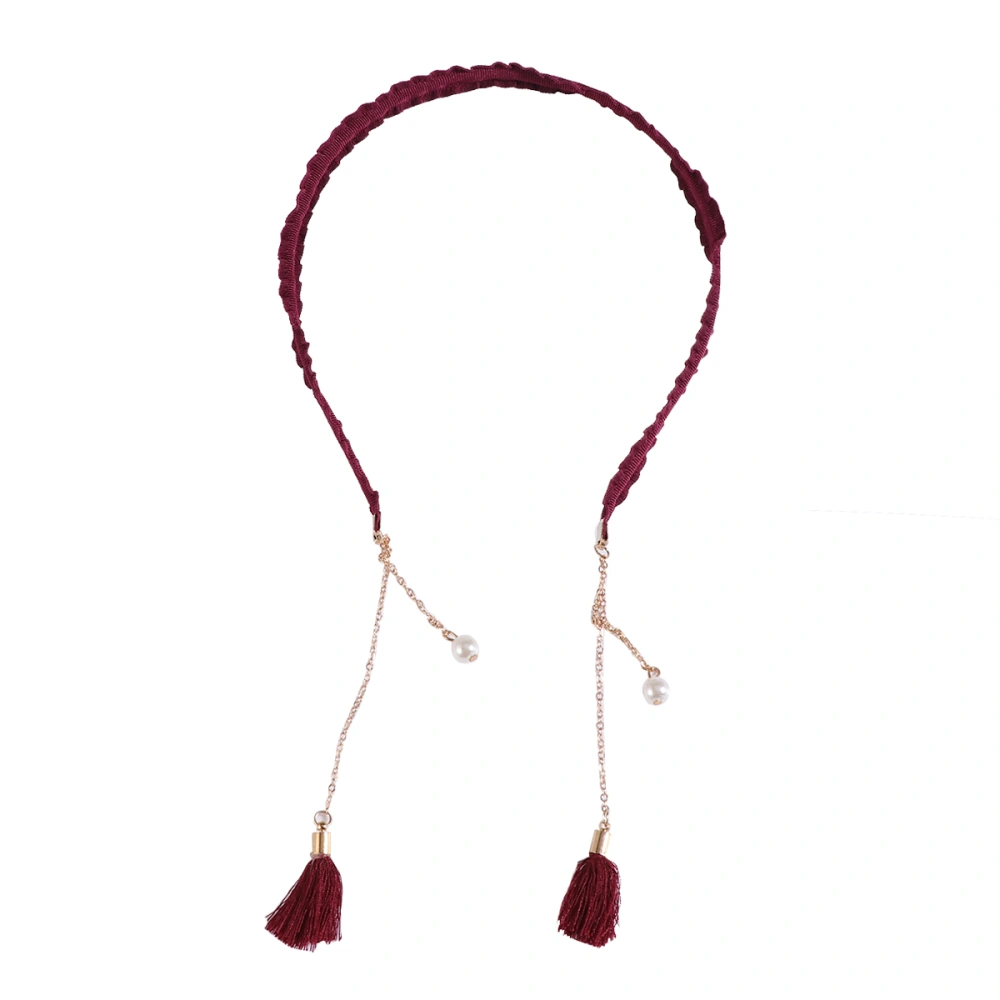 Hair Band Korea Sweet Tassel False Earrings Hairpin Headband Headdress (Wine Red, Random Chain Color)