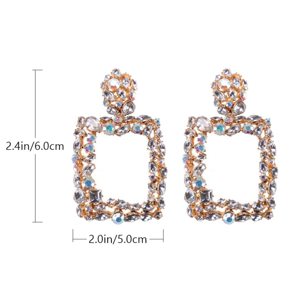 1 Pair Rhinestone Geometric Earrings Crystal Square Ear Studs (Assorted Color)