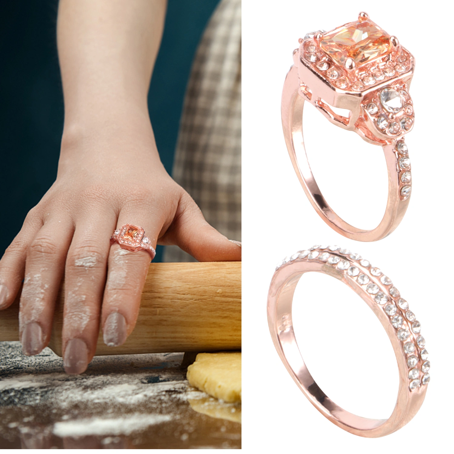 1Pc Rose Gold Couple Ring Elegant Finger Ring Alloy Ring Fashion Finger Jewelry