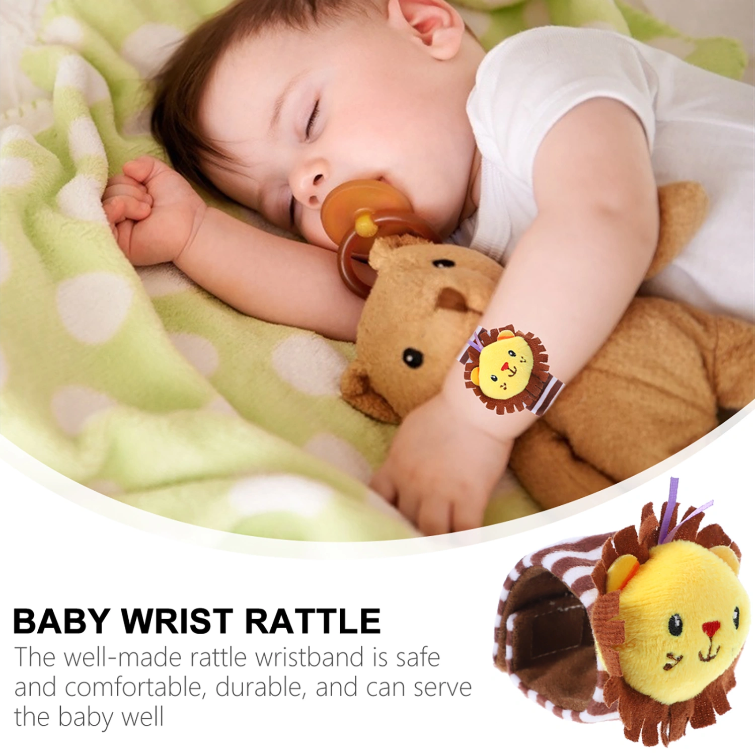 1pc Baby Wrist Bell Toys Lion Shaped Plush Bell Wrist Band Educational Toys