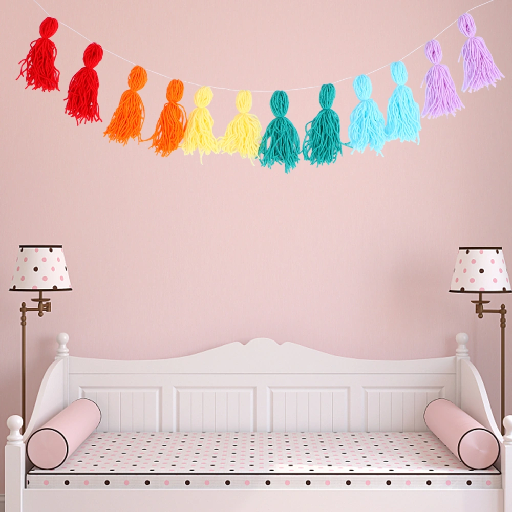 Kid Room Woolen Yarn Hanging Colorful Handcraft Woolen Yarn Tassel String Children's Room Rainbow Color Hanging for Home (Rainbow Color)