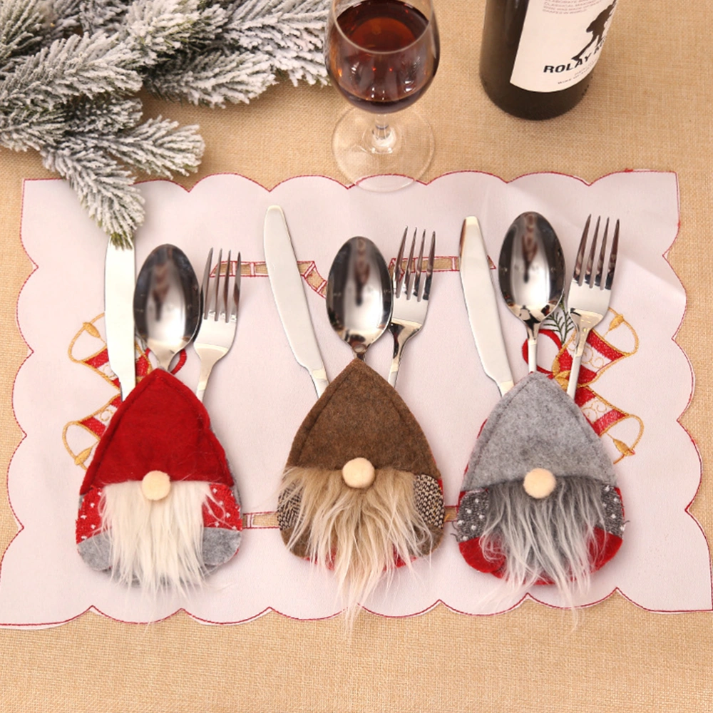 4 Pcs Christmas Spoon Holder Pocket Xmas Fork Bag Silverware Holder Pouch Wine Bottle Cover for Christmas Party (Red Hat)