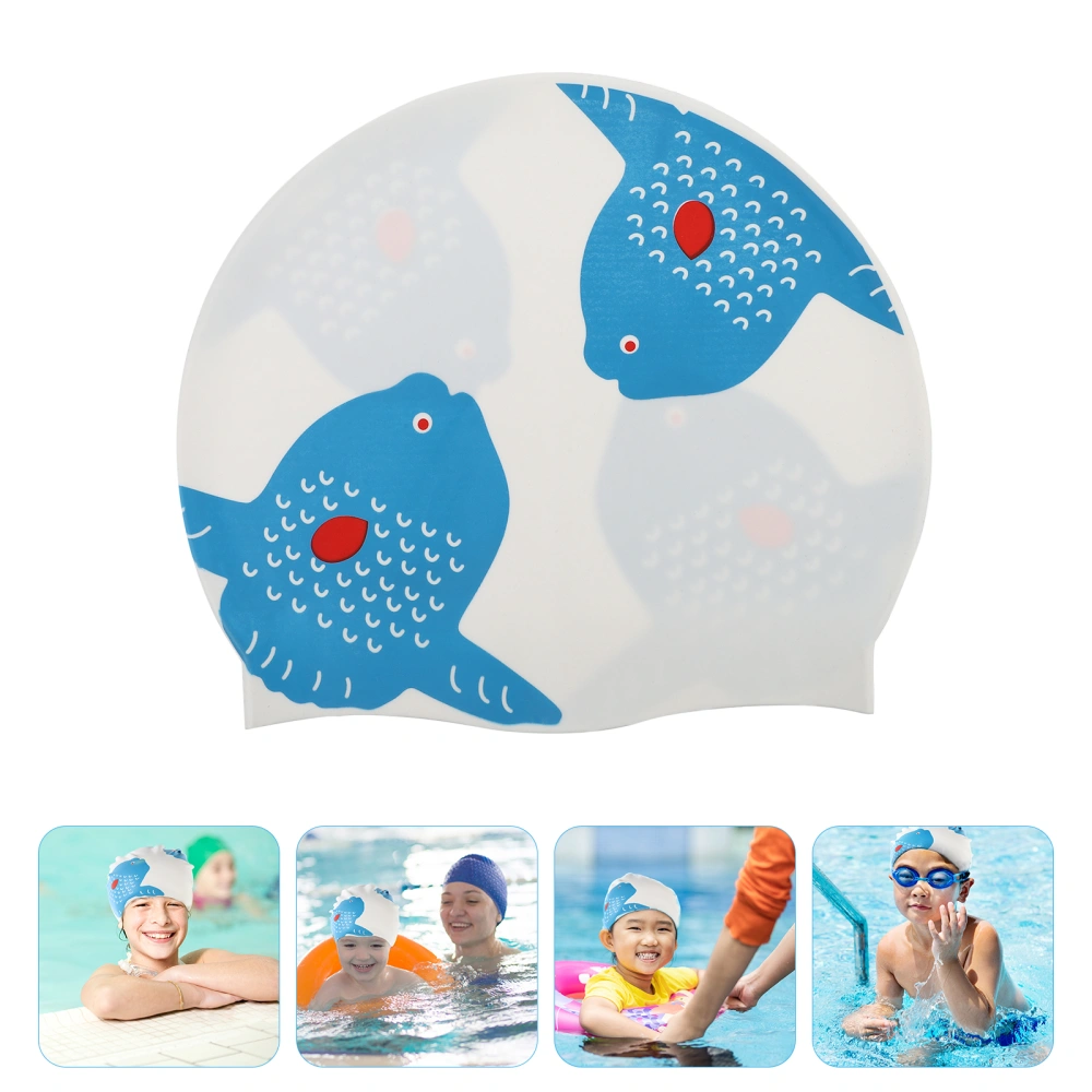 1pc Children Silicone Swimming Hat Kid Shower Double Fish Design Swim