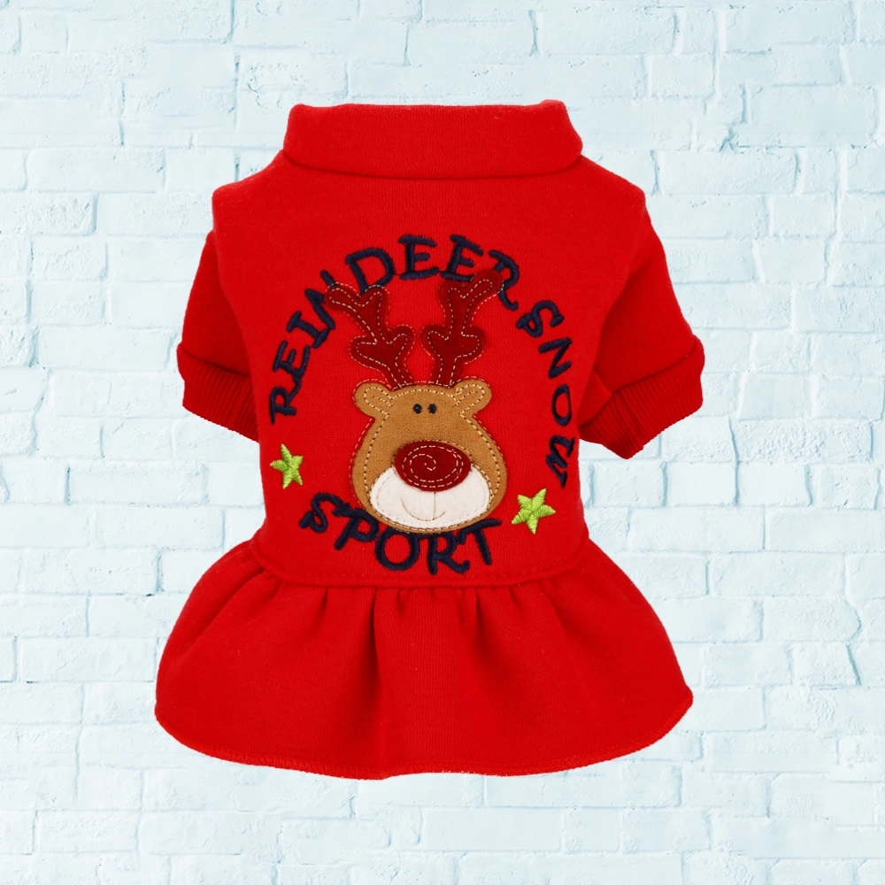 1Pc Dog Christmas Skirt Adorable Elk Pattern Puppy Dress Pet Clothing for Autumn Winter (Red Size M)