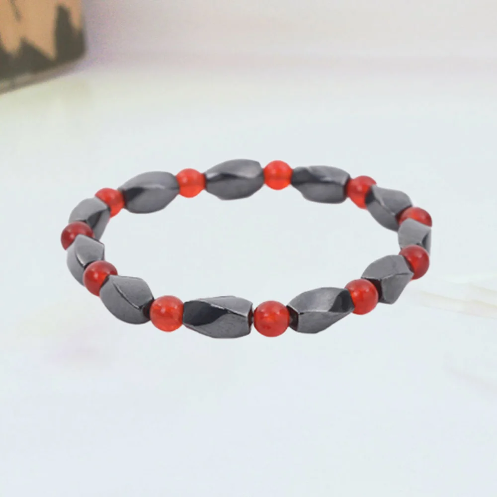 1Pc Natural Hematite Bracelet Elastic Red Agate Beads Inlaid  Hand Strap for Women Lady Girls