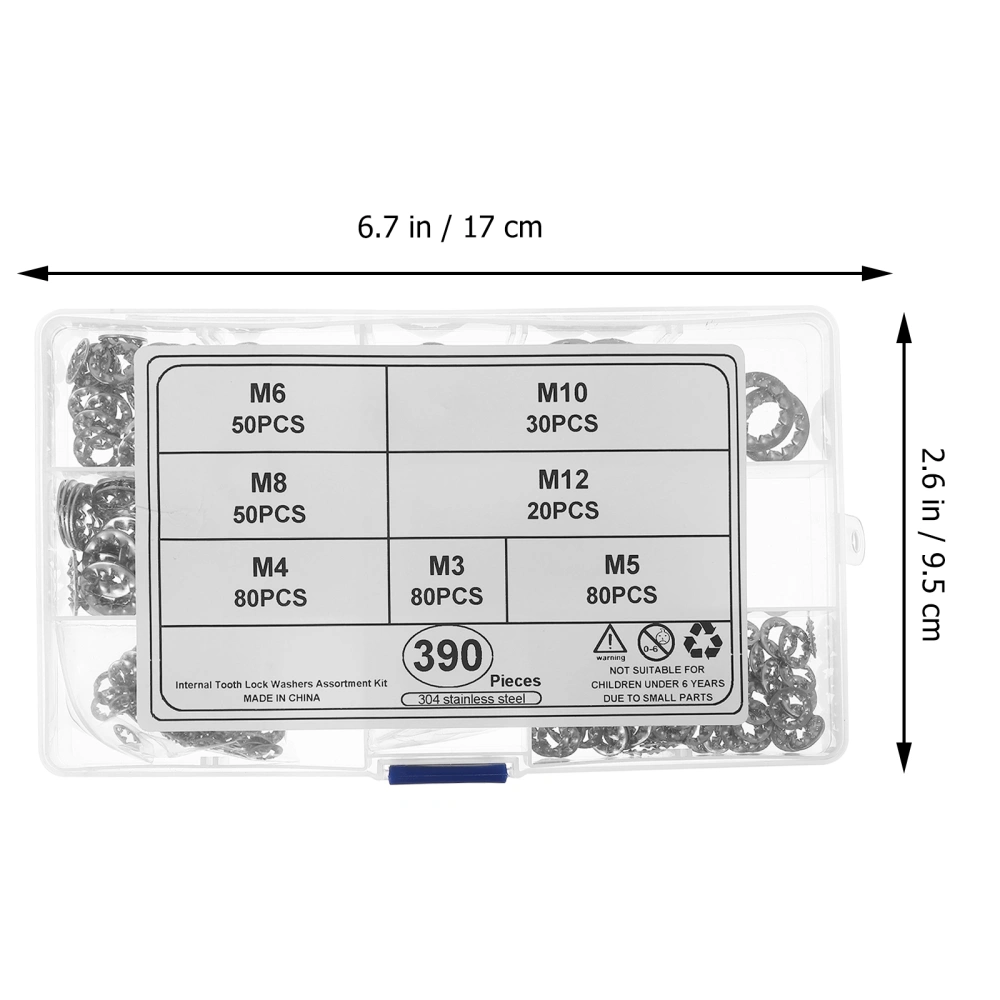 390 Pcs Stainless Internal Serrated Lock Washer Split Lock Washer Assortment Set