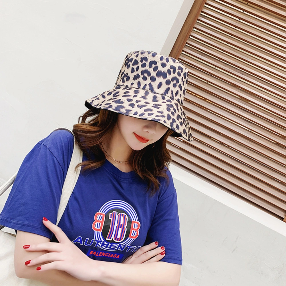 1Pc Reversible Bucket Hat Sun Hat Leopard Printed Fisherman Hat All-match Sun Protection Retro Headwear (Beige)