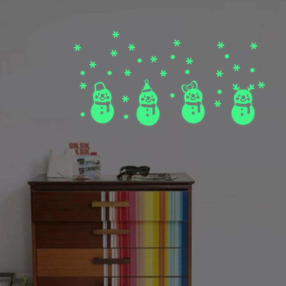 Lovely Christmas Snowman Night Luminous Stickers Glow in the Dark Wall Decals Removable Stickers Wall Decor for Living Room Bedroom Baby Room (Green)