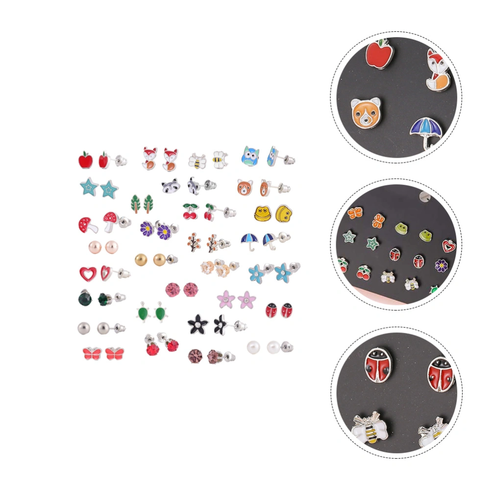 30 pairs of Stainless Steel Earrings Girl Animal Ear Decor Accessories