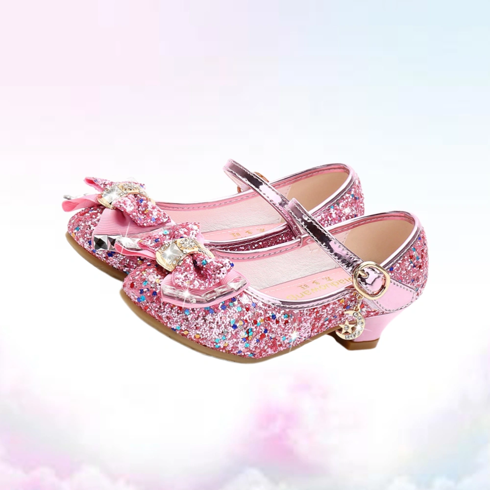 Children Dance Shoes Kitten Heels Girl Shoes Sequins Uppers Kid Dance Shoes Bowknot Shoes (Pink Size 34)