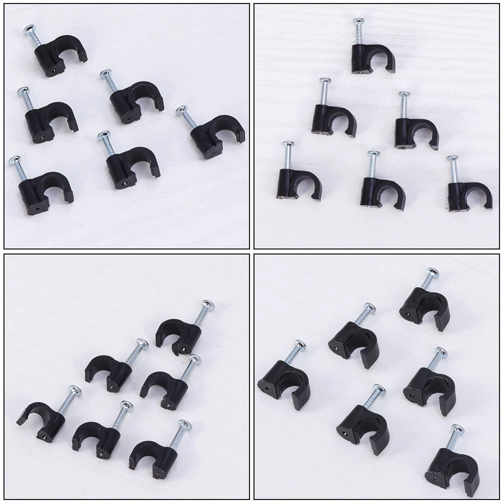 500pcs Plastic Cable Clips Clamps With Steel Nail Cord Management Wire Clips