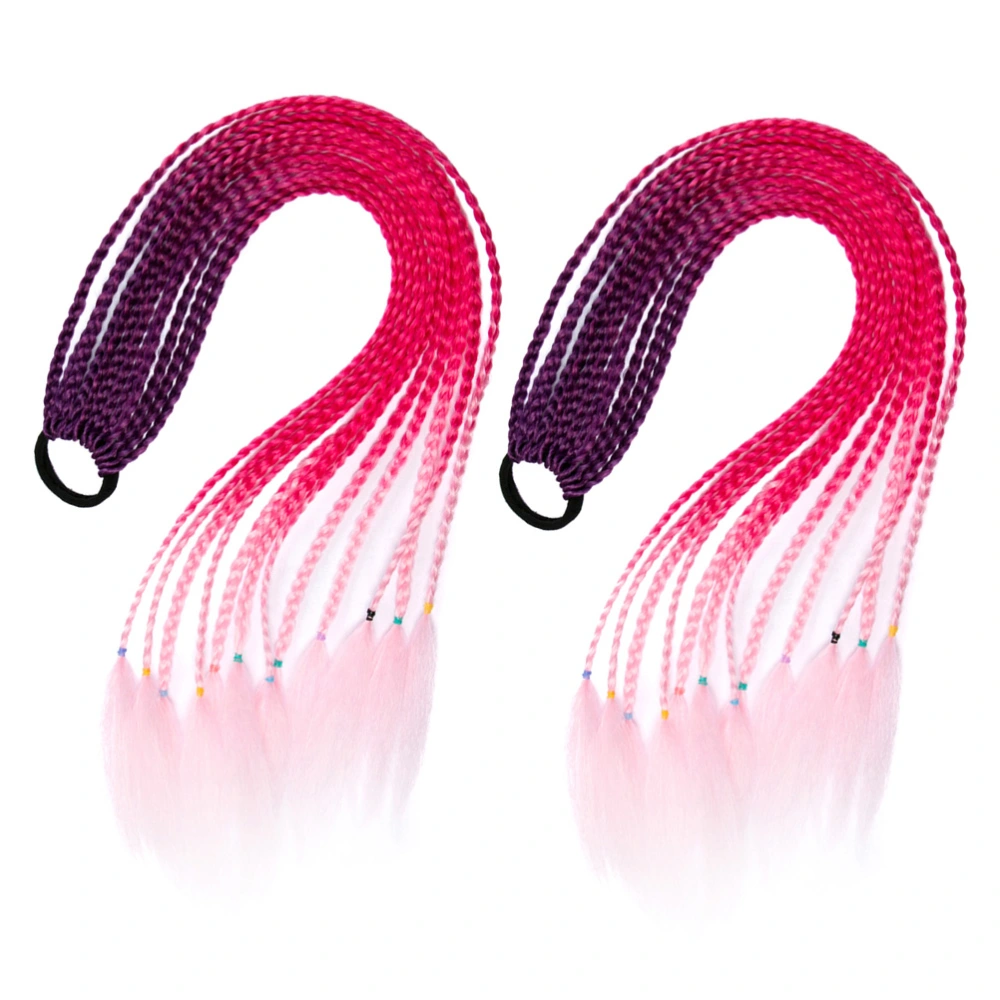 1 Set/2pcs Lovely Braid Wig Elastic Hair Ties Useful Ponytail Holder Ring Pigtails Braids Hair Extensions (Purple and Peach and Light Pink)