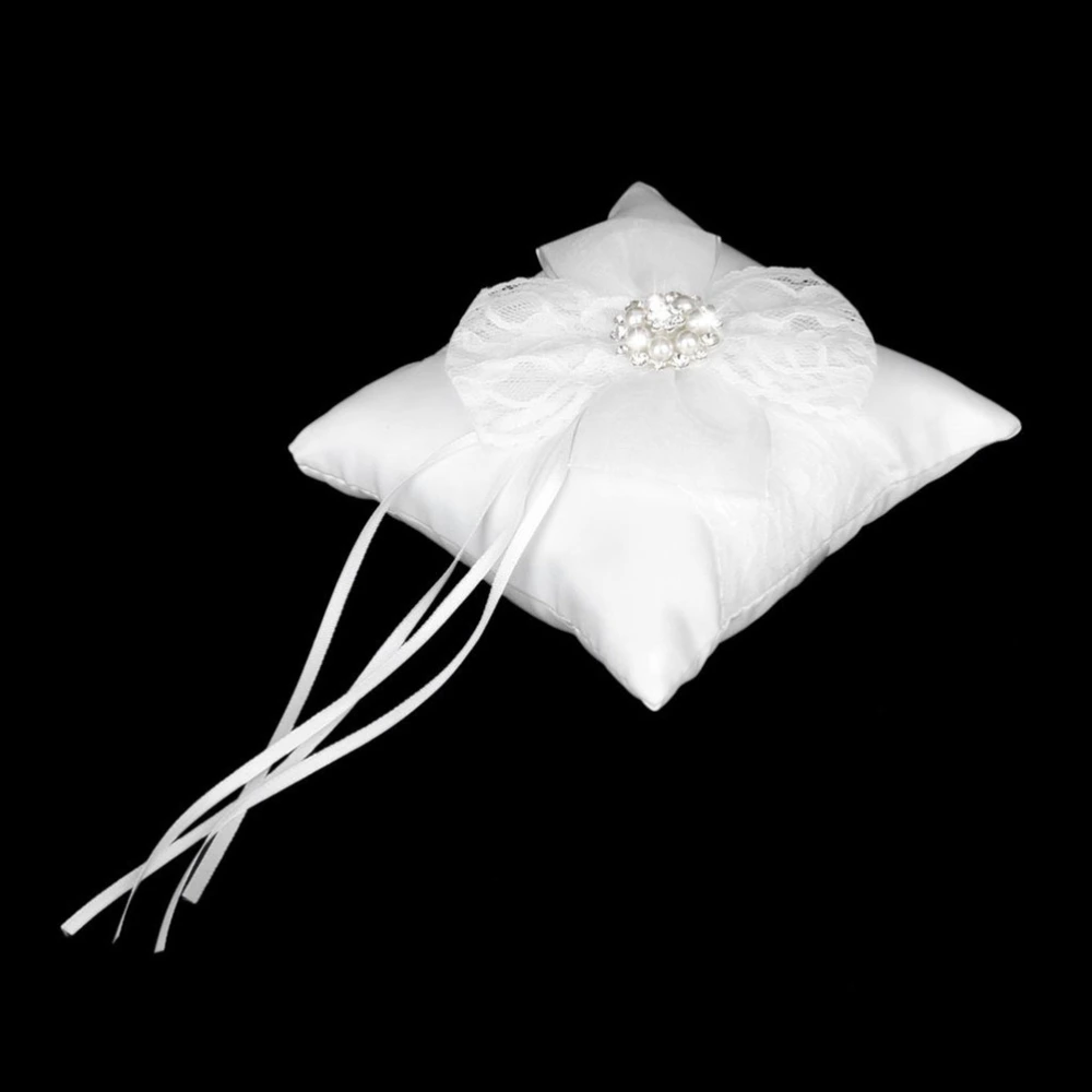 15*15cm Sparkling Rhinestones Bridal Wedding Ceremony Ring Bearer Pillow with Ribbon (White)