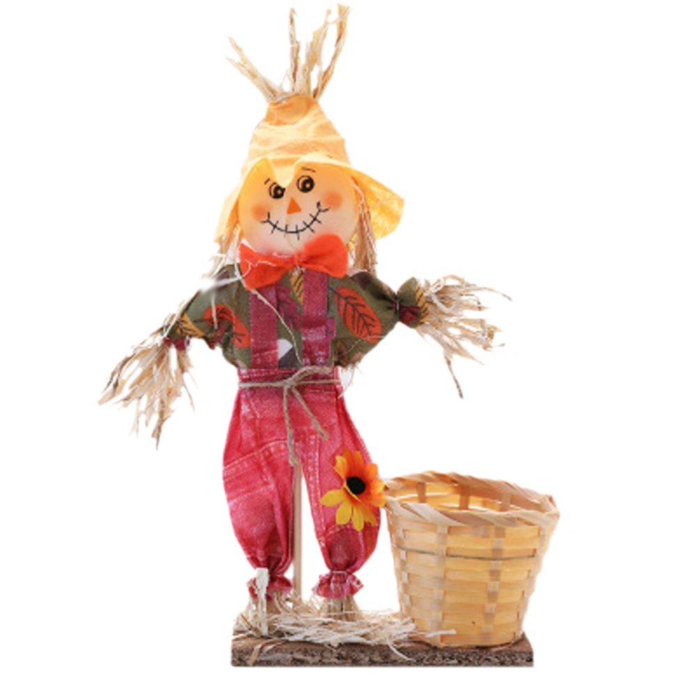 3 in 1 Halloween Standing Scarecrow Adornment Photography Prop Home Halloween Decoration Ornament (Red Basket)