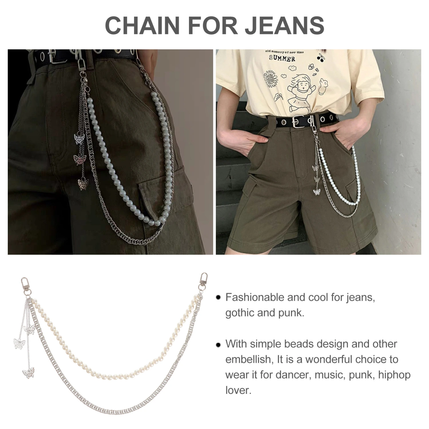 Trousers Chain Stone Beads Waist Belt Chain National Style Wallet Chain Jeans Pant Chain Accessory for Men Women