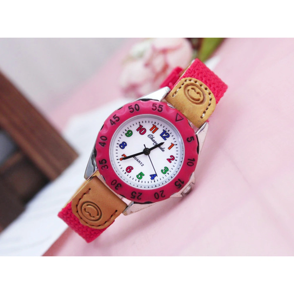 Boys Girls Quartz Watch Kids Children's Fabric Strap Student Time Clock Wristwatch (Rose Red)