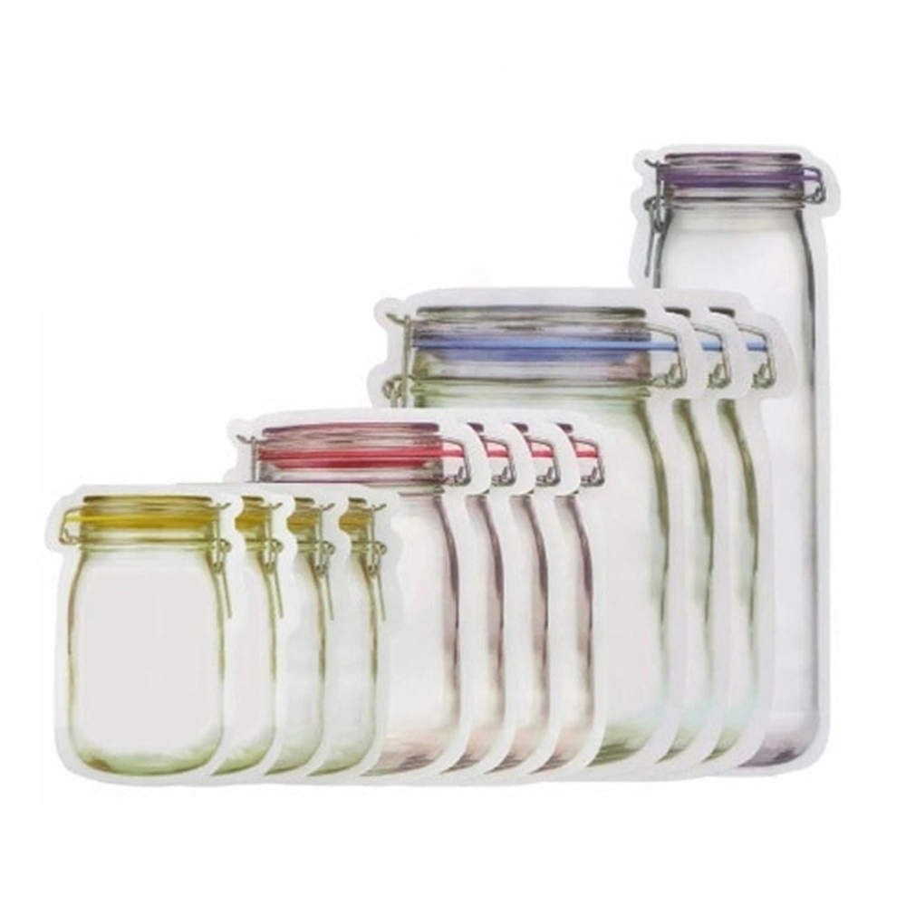 12PCS Mason Jar Bags Sealed Cookies Storage Pouch Transparent Food Material Storage Bag Freshness Protection Package Damp Proof Snack Bags for Home Office Use Random Color Size S/M/L