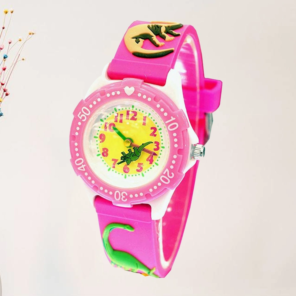 1Pc Kids Cartoon Watch Creative Dinosaur Pattern Watch Simplicity Waterproof Quartz Watch (Pink)