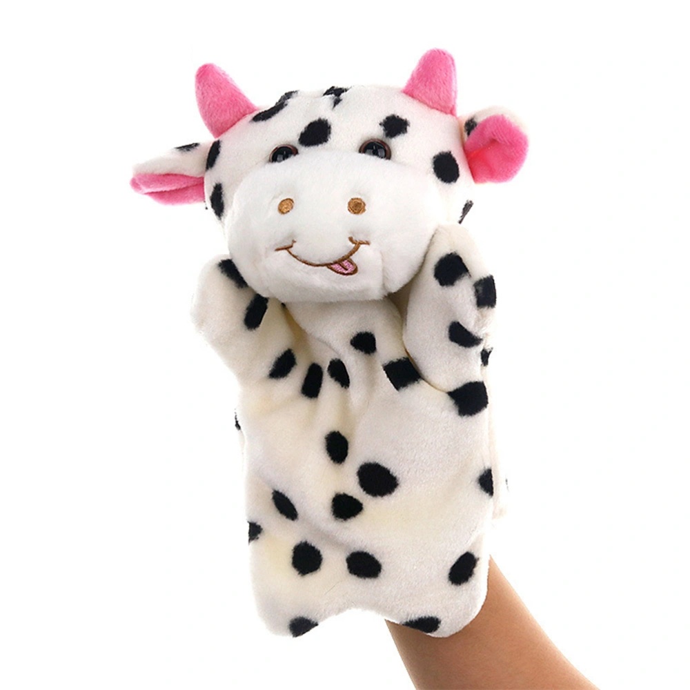 1PC Cartoon Animal Hand Puppet Toy Simulated Animal Hand Puppet Toy Plush Storytelling Hand Puppet Toy Early Educational Animal Hand Puppet Toy Parent-child Interactive Story Props for Home School Black+White Cow Style