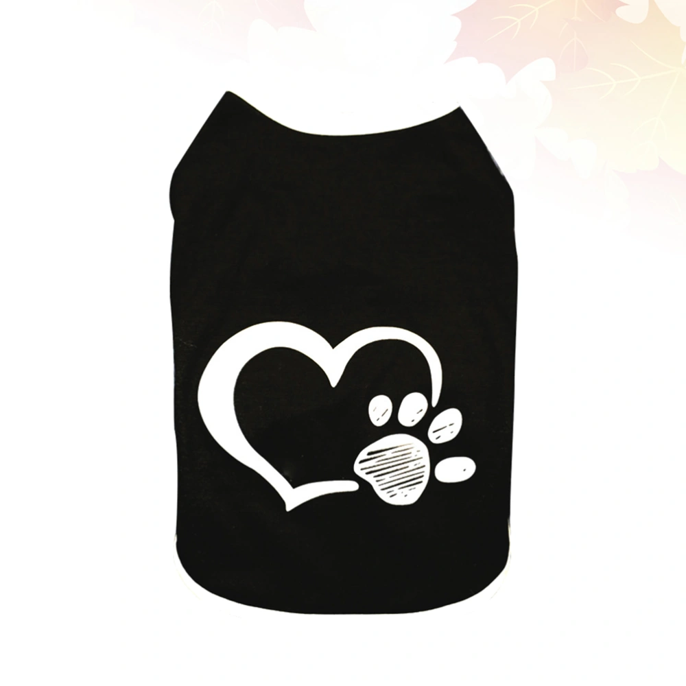 Dog Clothes Comfortable Pet Costume Heart Footprint Pattern Vest for Spring Summer Teddy Supplies (Black, Size L)