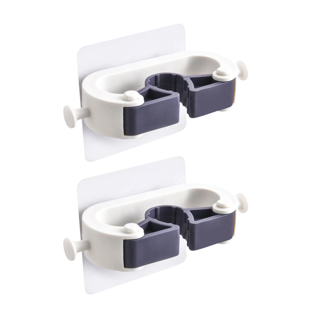 2pcs Plastic Wall Mop Holders Bathroom Mop Hooks Practical Mop Clips (White)