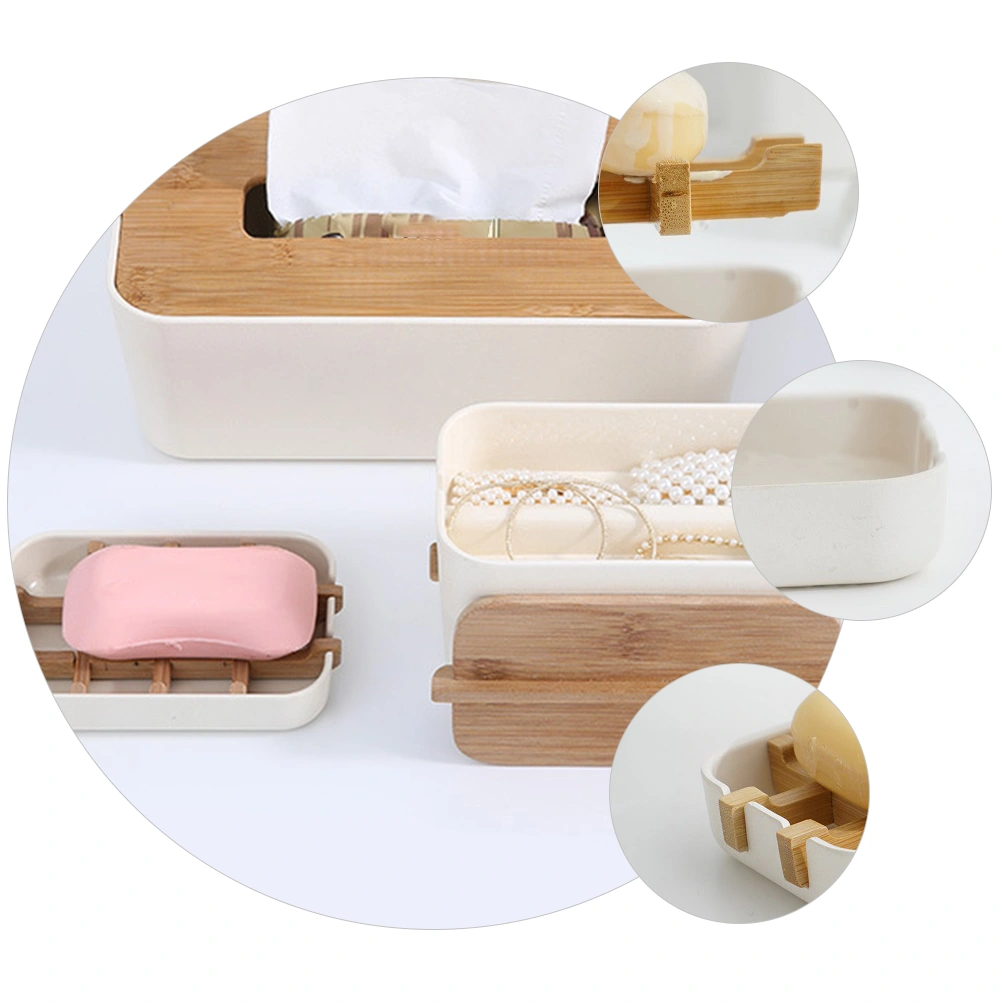 Bamboo Drain Soap Dish Soap Box Detachable Bathroom Soap Tray Holder Storage