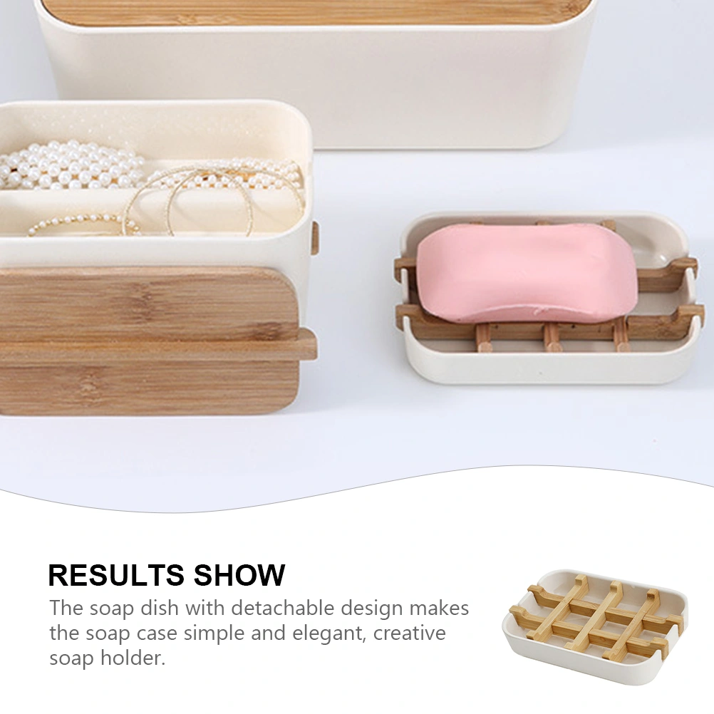 Bamboo Drain Soap Dish Soap Box Detachable Bathroom Soap Tray Holder Storage