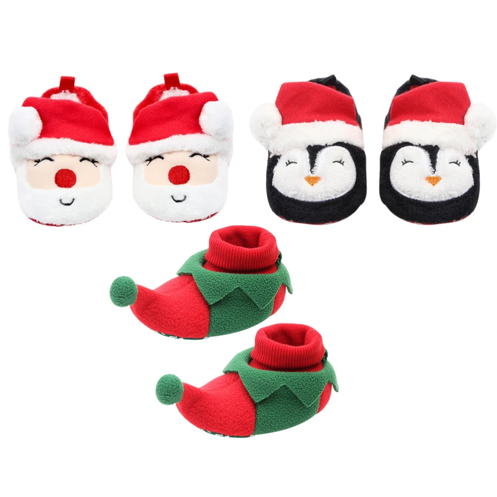 12cm 1 Pair of Snowman Shape Baby Socks Shoes Autumn Winter Thick Warm Non-slip Rubber Flooring Anti-odor Shoes Festival Gifts for Baby Infant Toddler Red and White