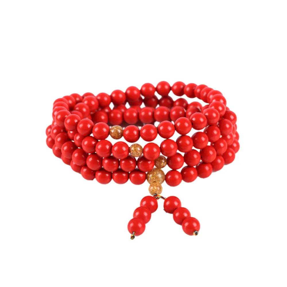 Natural Cinnabar Bracelet 108 Buddha Beads Bracelets for Woman Man Lovers (7mm Round Beads)