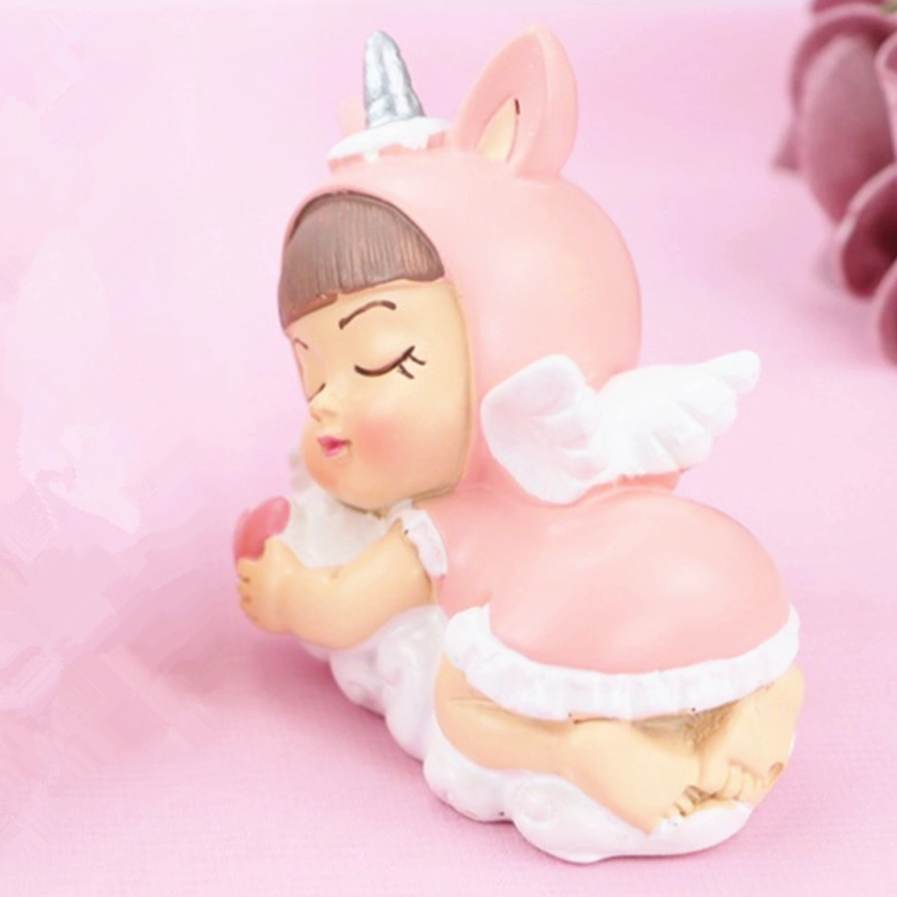 Sleeping Baby Figurines Resin Sculpture Cake Decoration Desktop Car Ornament - Unicorn Girl (Pink)