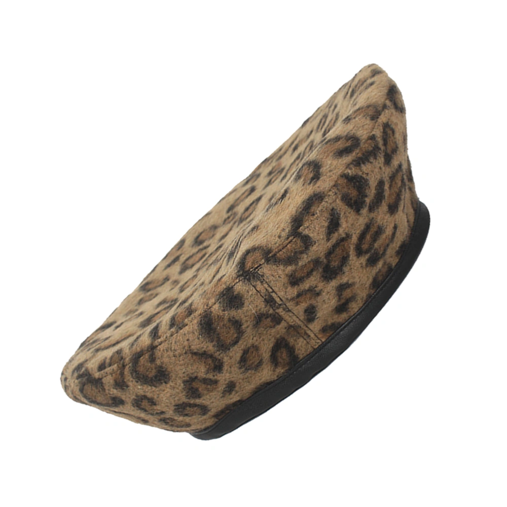 Leather Beret Hat Fashion Leopard Felt Headdress Artist Felt Beret (Camel Color)