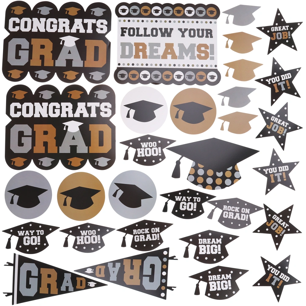 30 Pieces Photo Booth Props Kit Glitter Doctorial Funny Images Pose Sign Cutout Kit Graduation Party Favor Supplies