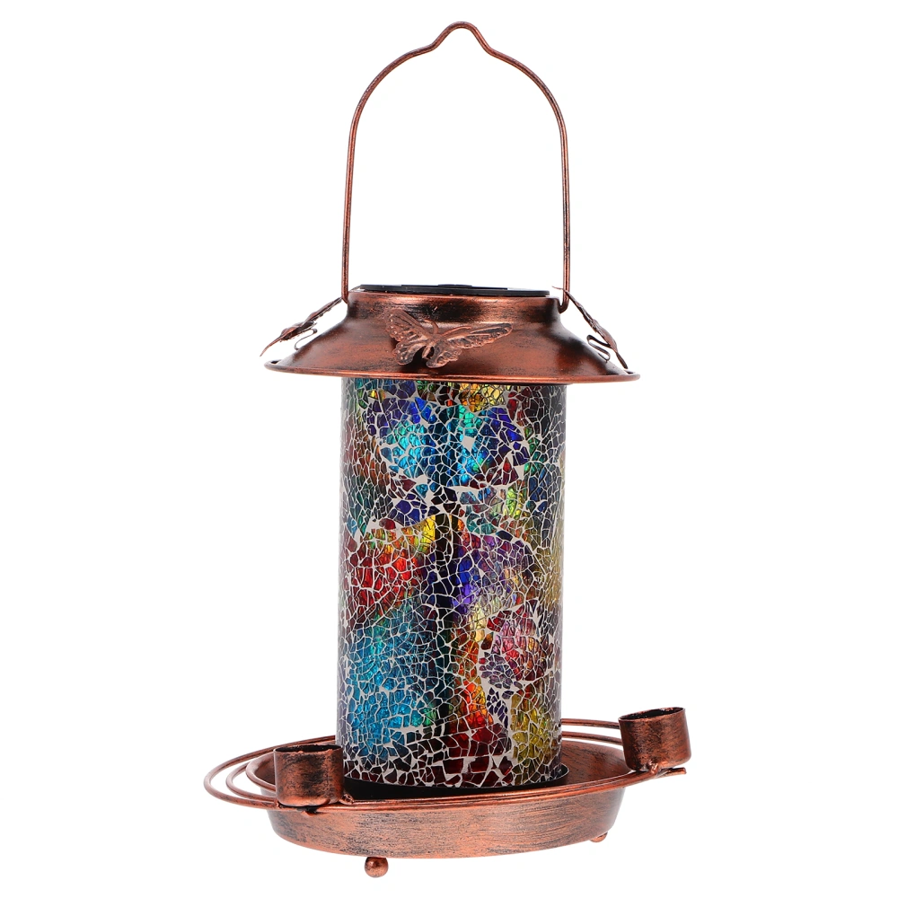 1pc Outdoor Solar Powered Glass Light Bird Feeder Hanging Bird Feeder (Coffee)