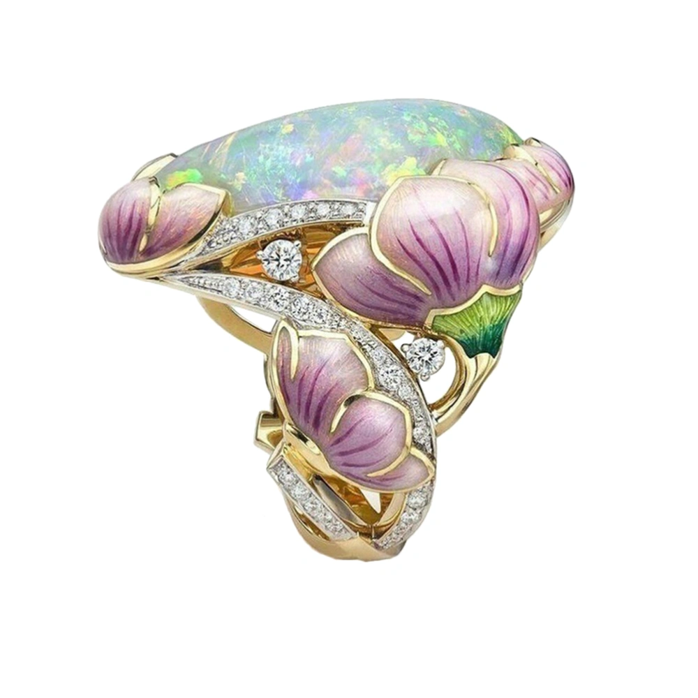 1pc Opal Stone Casting Ring Coloured Drawing Rings Floral Party Ring Finger Ring Jewelry for Women (1.75x1.75cm)