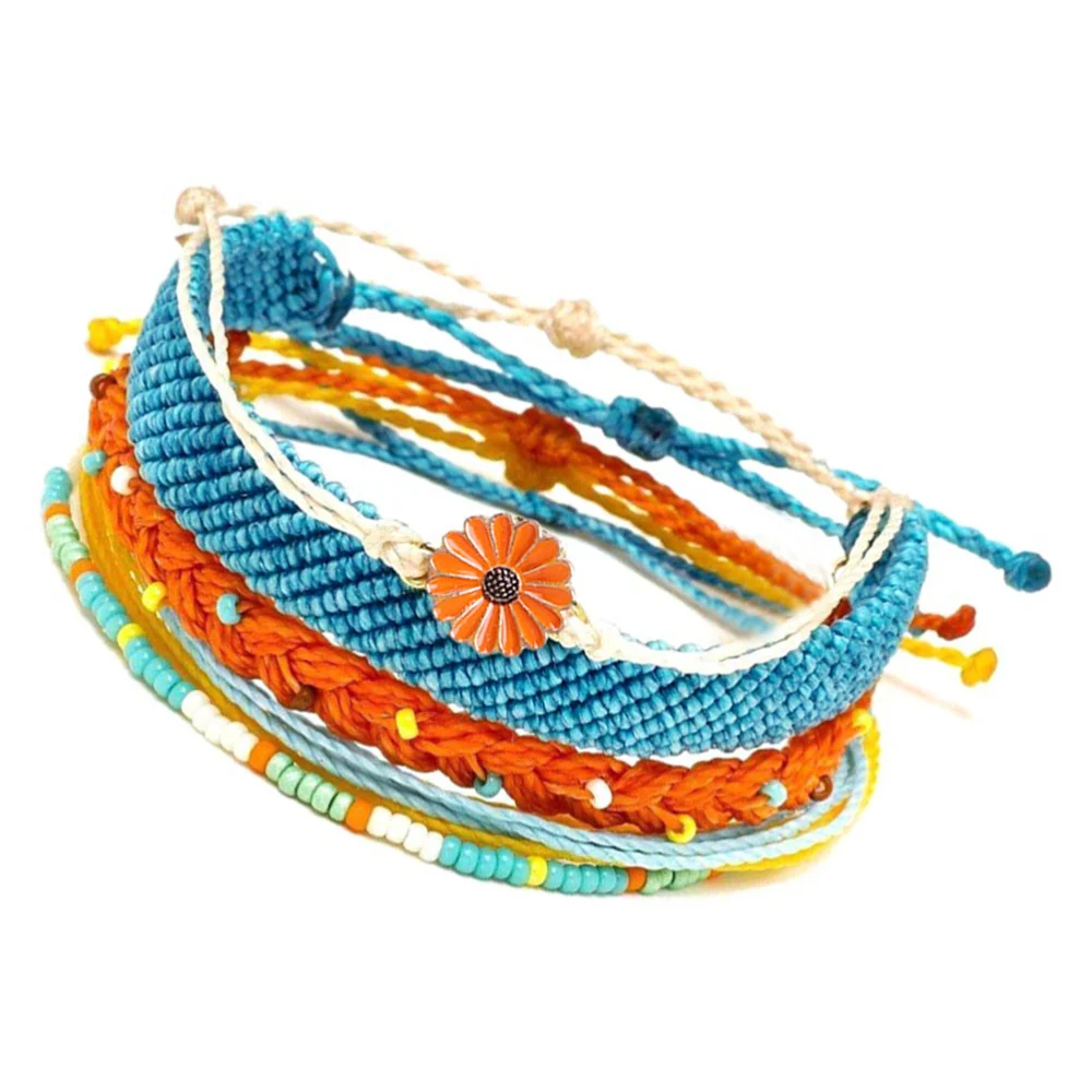 Hawaiian Hand Woven Warst Chain Wax Thread Bracelet Daisy Sunflower Bracelet Fashion Bangle for Woman Girl (B)