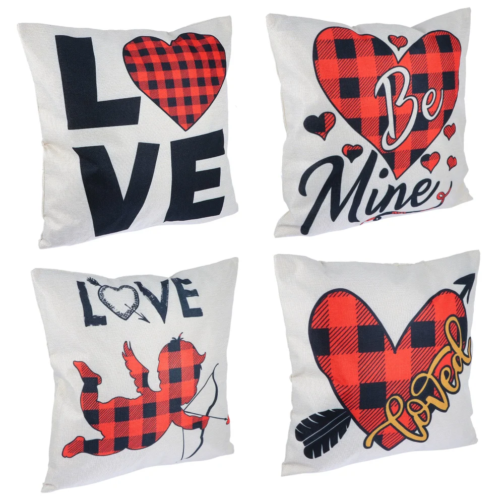 4pcs Heart Pattern Pillow Covers Valentine's Day Pillowcase Romantic Pillow Cases