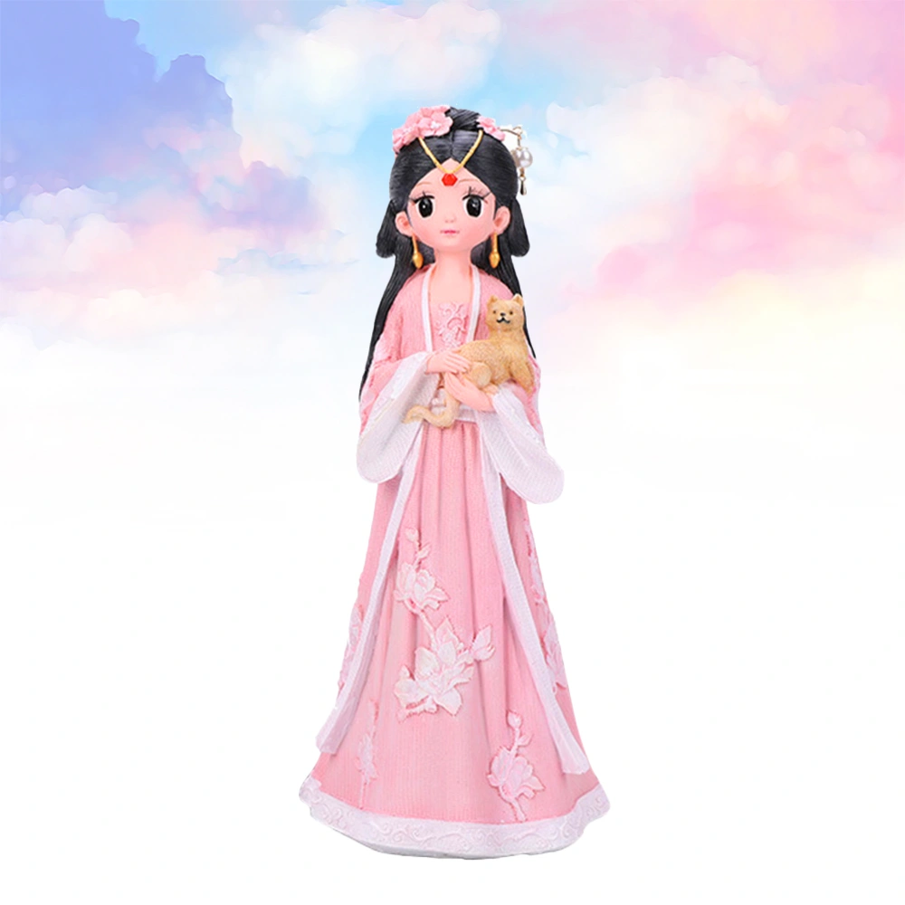 Resin Han Chinese Clothing Girl Antiquities Adornment Ornament Desktop Adornment for Gift (Medium Size Pink)